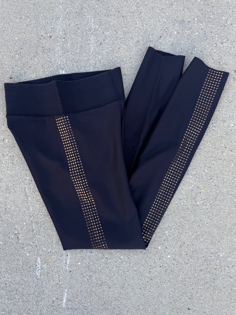 Ultracor Black Leggings with Gold Studded Side Stripes - XXS